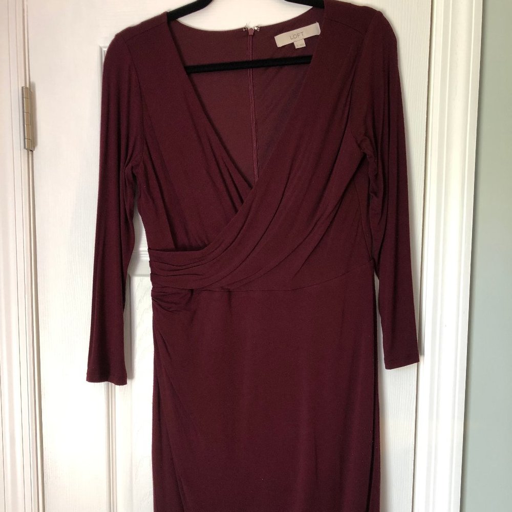 LOFT Burgundy Long Sleeve Dress